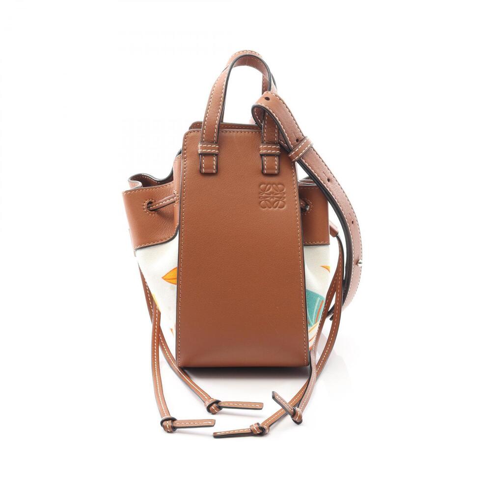 Loewe Hammock Drawstring Bag Floral Flower Handbag Leather Brown Multicolor